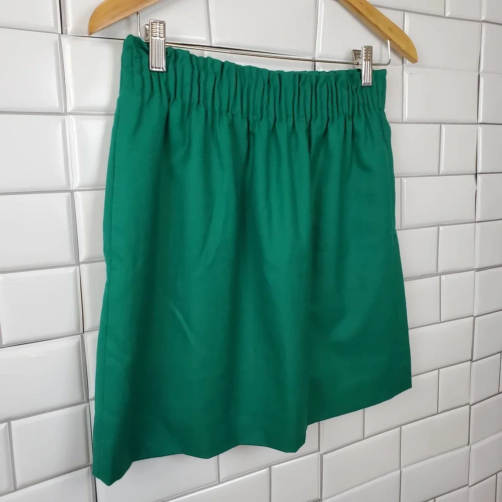 J. CREW | PAPERBAG WOOL BLEND PULL ON GREEN SKIRT POCKETS WOMEN'S SIZE 2